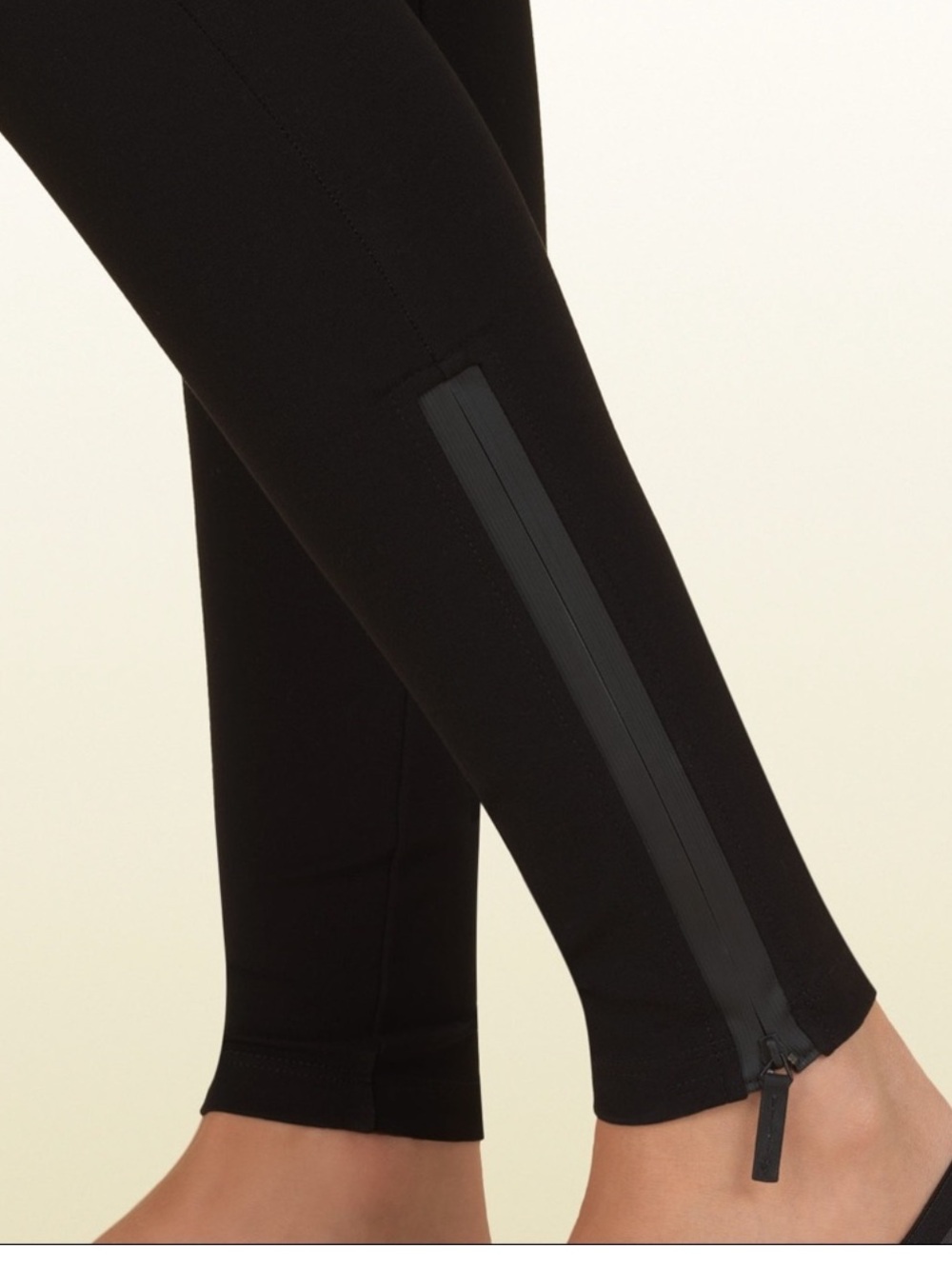 Gucci Viago Black Ankle Zip Leggings made in Italy Gucci web at waistband Large - Picture 3 of 10